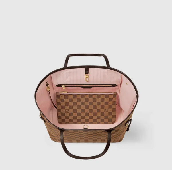 LV Neverfull MM Damier Ebene Canvas HandBag - Rose Ballerine - Image 3