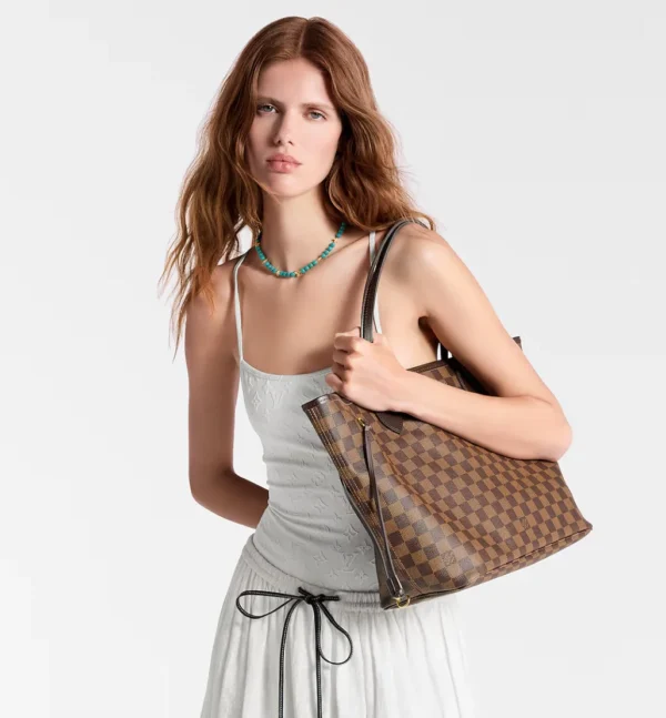 LV Neverfull MM Damier Ebene Canvas HandBag - Rose Ballerine